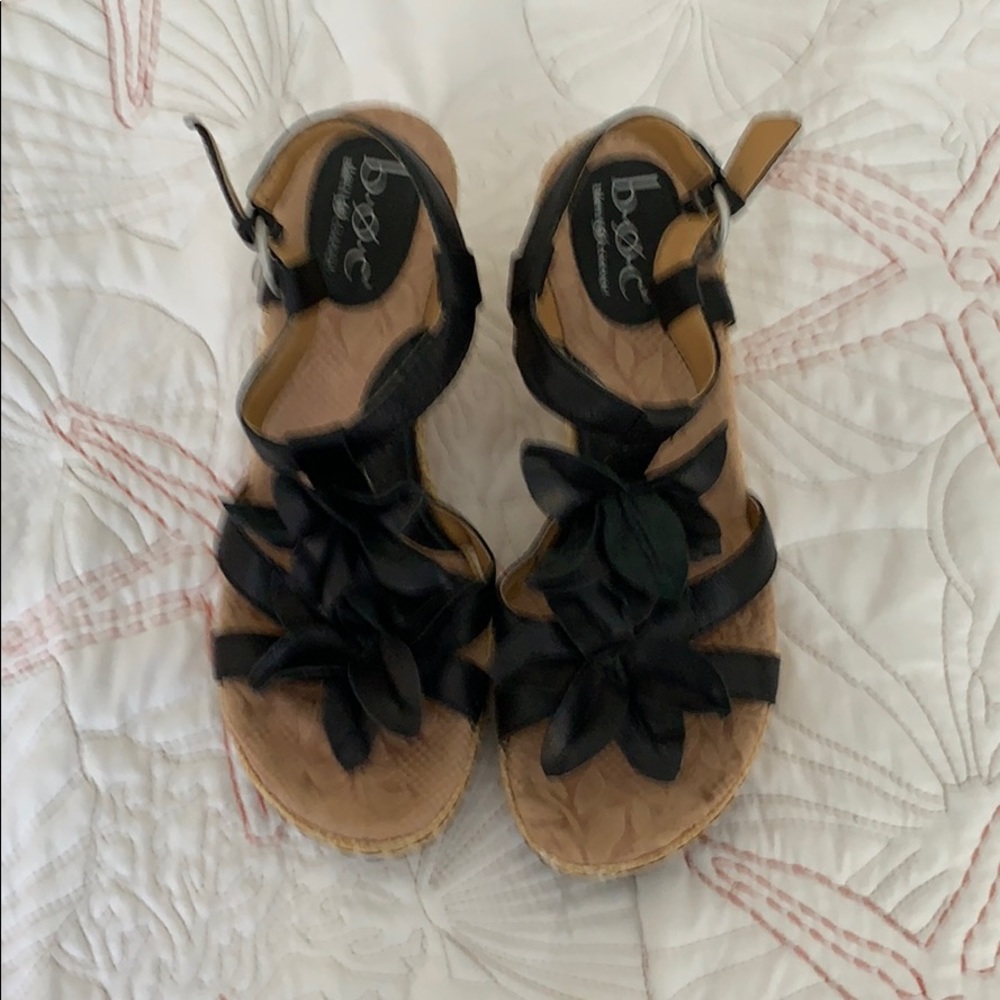 Black flowered wedges